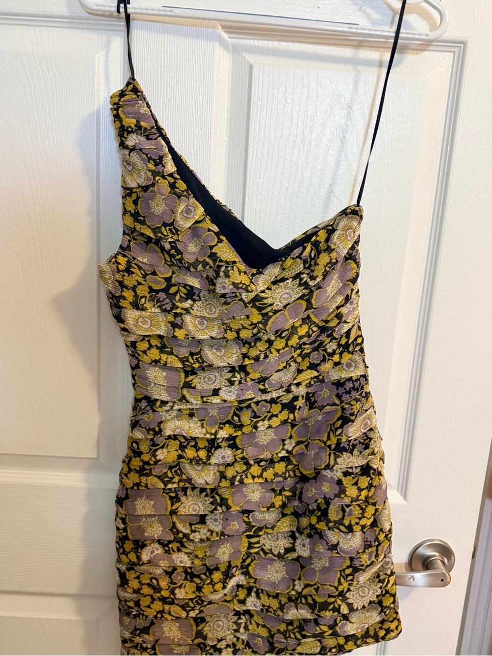 Zara Black Mini Dress with Yellow and Lilac Floral Overlay